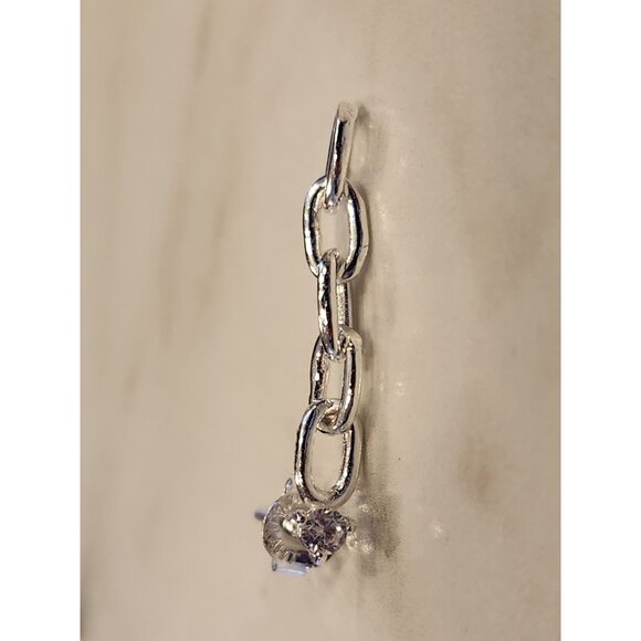 Sterling Silver Chain Drop Earrings With Cubic Zirconia Studs - Picture 4 of 5